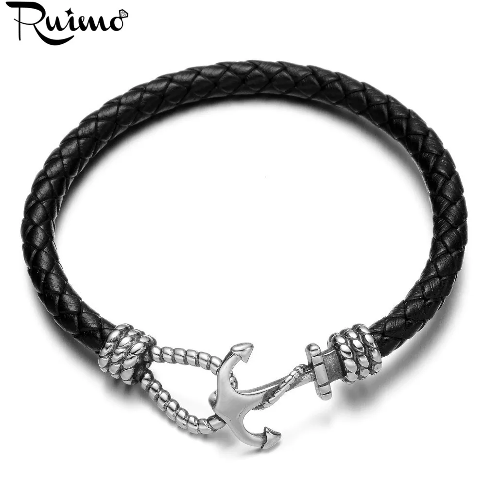 Мужской браслет RUIMO из натуральной кожи плетеный нержавеющей стали 316l с