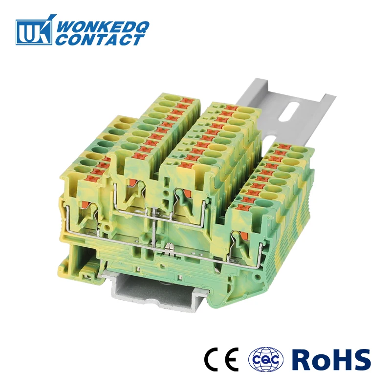 5Pcs PTTB2.5-PE Push-In Ground Double Level 2 Layer Earth Plug PTTB 2.5PE Wire Connector Din Rail Terminal Block PTTB 2.5-PE