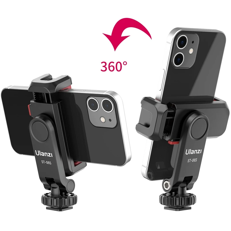 Ulanzi ST-06S 360°Rotatable Phone Mount Holder Tripod With Cold Shoe For Mic Light Phone Clip For iPhone 12 Pro max Smartphone