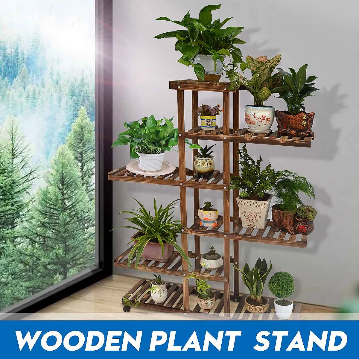 

6 TiersWooden Succulent Flower Pot Stand Two Types Option Multi-layers Space Saving Balcony Floor Pot Stand Home Garden Decor