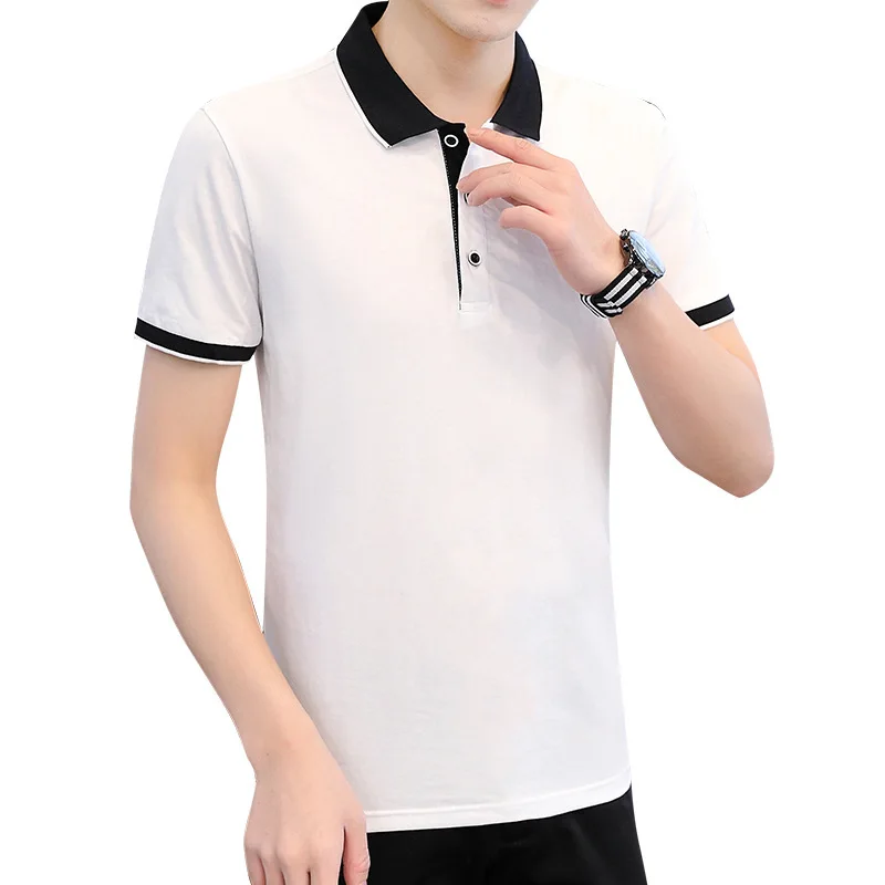 

2021Men's Summer New Polo Shirt Business Casual Style White Pure Color Short Sleeve Polos Shirt Comfortable Top M-4XL