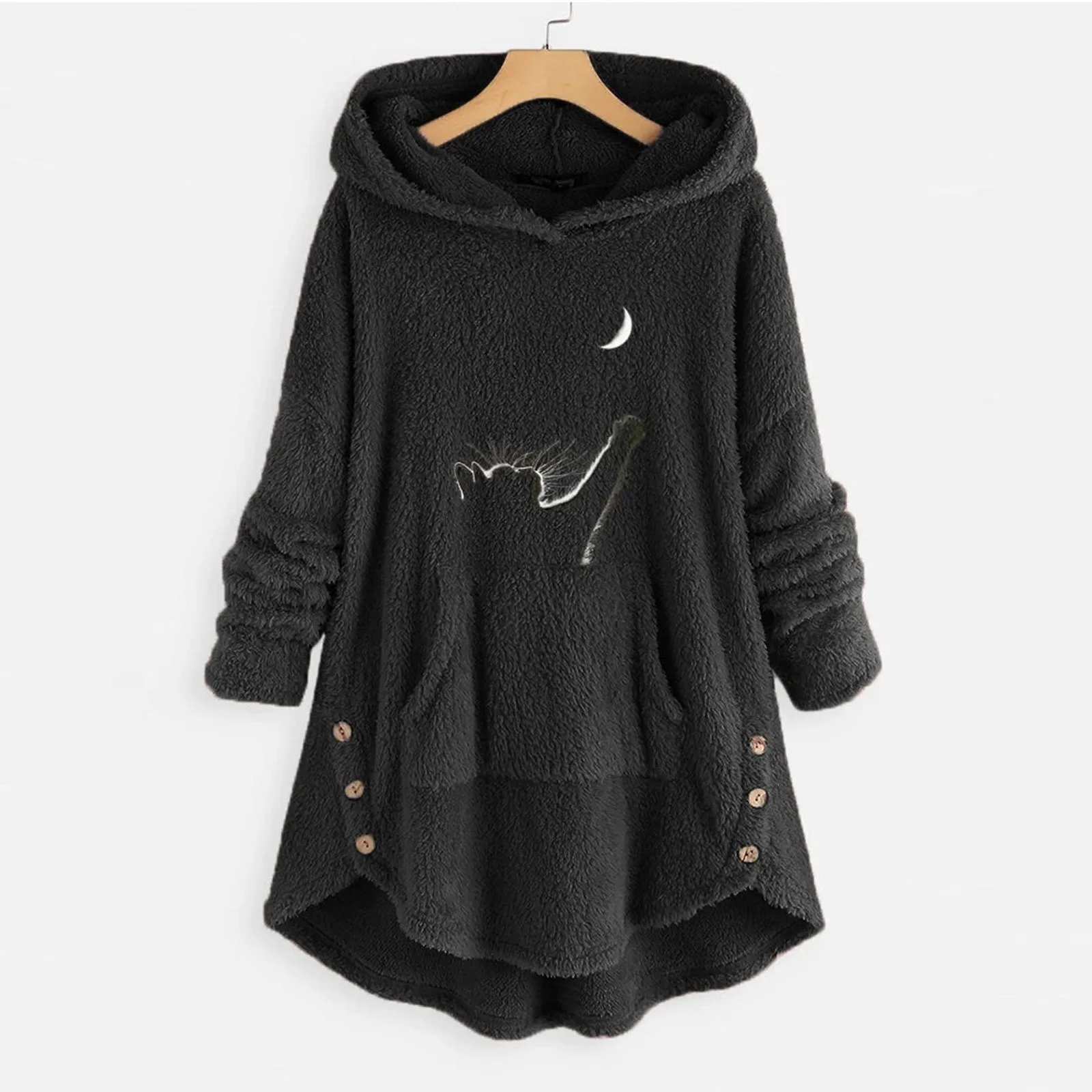 New Women Sweetshirts Embroidery Fleece Asymmetrical Button Winter Hoodie Top Sweater Clothes Sudaderas Para Mujer High Quality