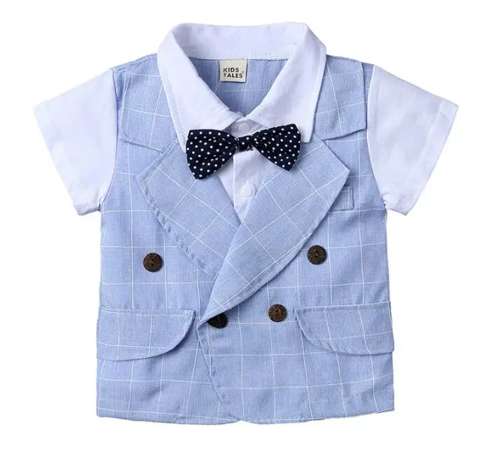 2020 NEW Kids Boys Clothes Set Summer Children Clothing Short Sleeves Gentleman Bow Shirts+Plaid Shorts Suits Toddler | Детская одежда