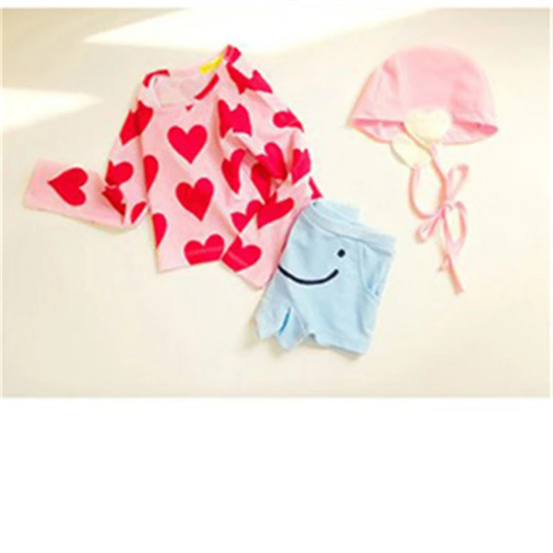 Розовый Одежда для купания для маленьких девочек 2-8 лет, детский купальный костюм из двух предметов, розовый или зеленый детский купальный костюм с сердечками, детская пляжная одежда с длинными рукавами - Цвет: Розовый