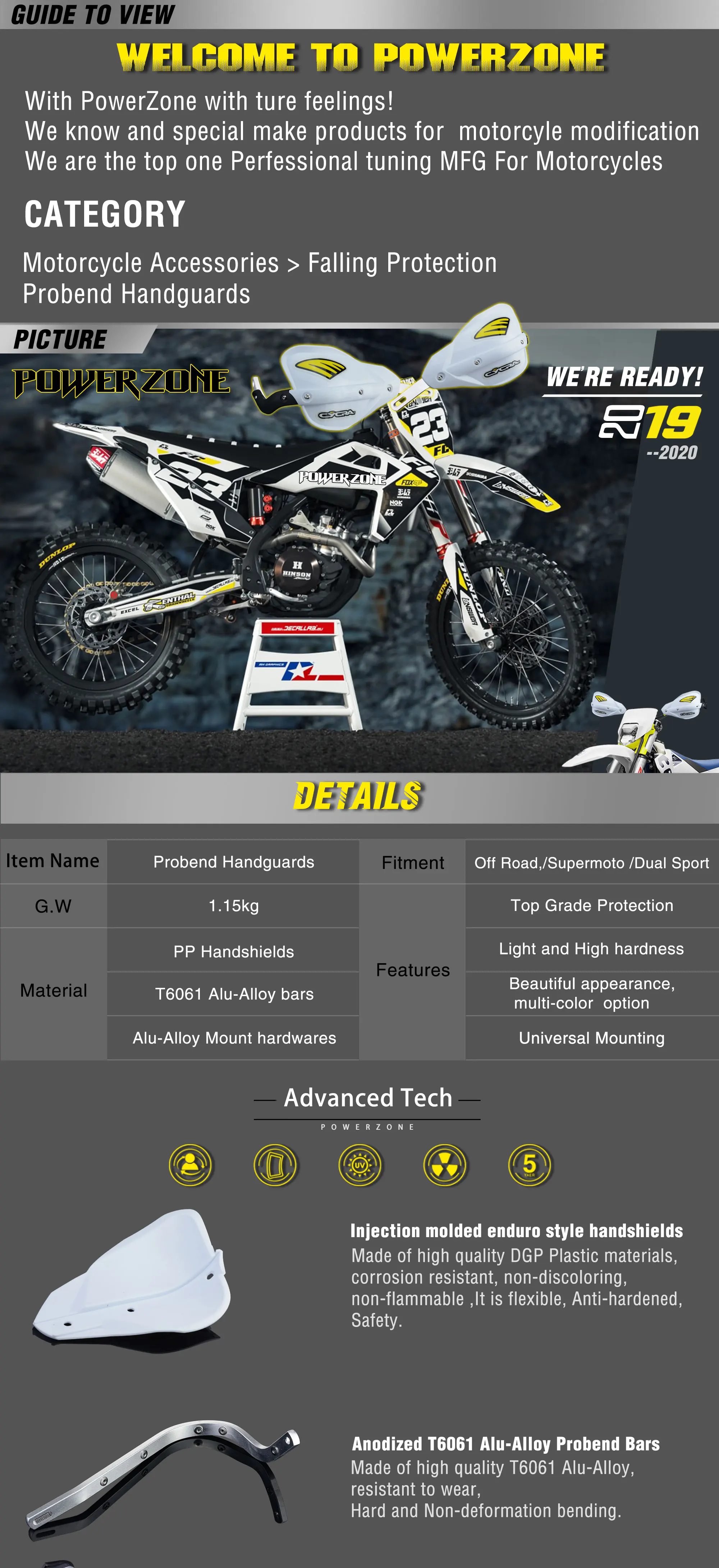Powerzone Мотоцикл Байк ATV Руль рукавицы для KTM ADV EXC Enduro Husqvarna FE TE WRF CRF YZF rmz KXF KLX