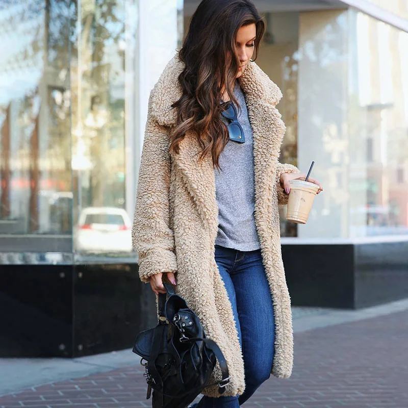 

Women's plain wool jacket, warm and soft casual coat, sweater, autumn and winter clothing, 2020