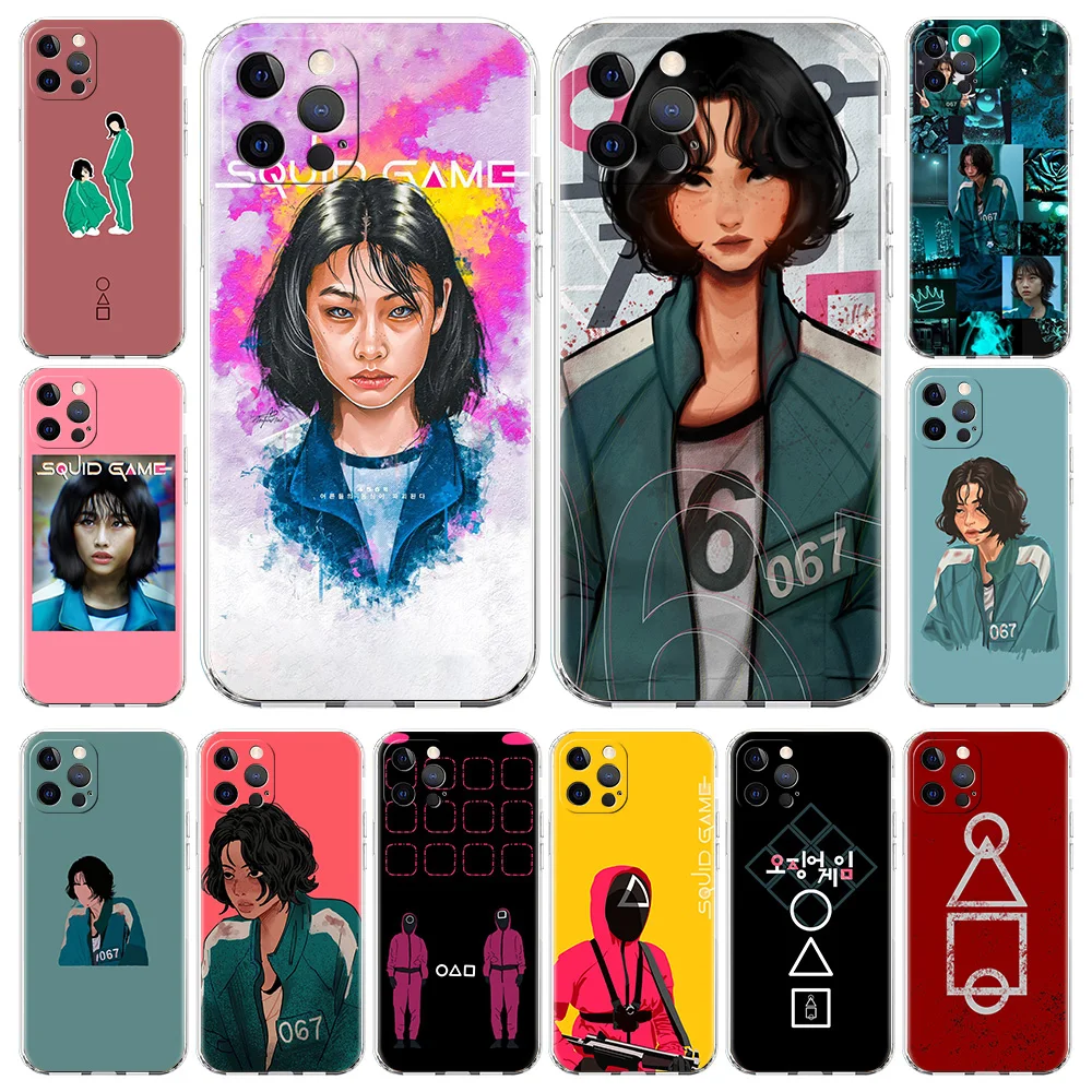 

Squid Game 067 Phone Case for iPhone 13 12 11 Pro Max 8 7 Plus SE 2020 X XR XS Max Luxury Shell Soft TPU Transparent Cover Coque