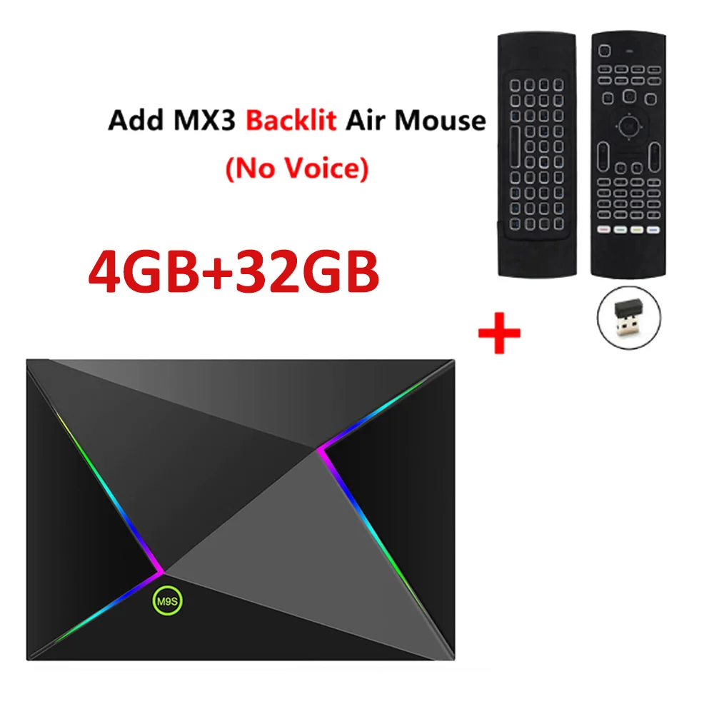 M9S Z8 Smart Tv Box Android9.0 2,4G wifi LAN 10/100M 6K HD телеприставка 4 ГБ 32 ГБ/64 ГБ 3D 2,4G беспроводная мышь Youtube медиаплеер - Цвет: 4GB 32GB add mx3l