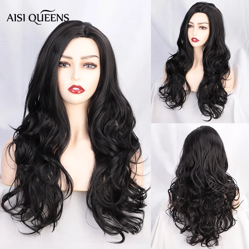 

AISI Queen Длинные Синтетические волнистые парики черные красные розовые цвета свободные части натуральные парики для черных и белых женщин Ко...