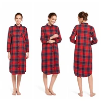 women nightdress plaid casual full sleeve shirt sleepwear 100 cotton big size vintage fashion stripe winter new homewear