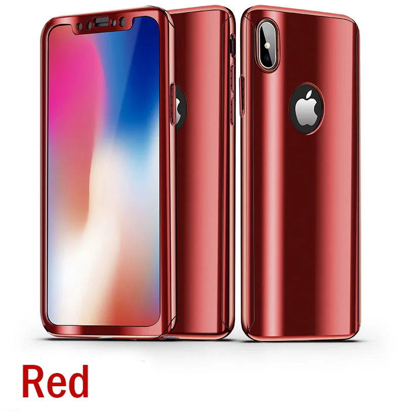 Покрытие 360 Полное покрытие для Apple iphone 7 iphone X Xr Xs Max зеркальный чехол для телефона для iphone 7 8 6 6S Plus блестящая Капа со стеклом