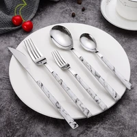 5 piece stainless steel set elegant life marble pattern tableware set including knife fork spoon mirror polished black