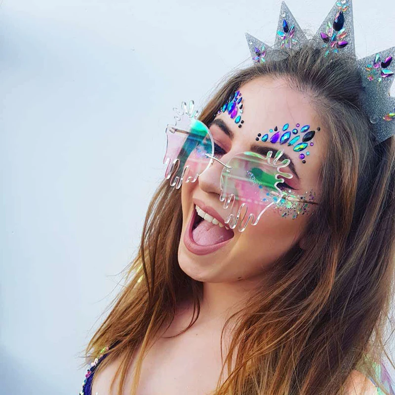 

Модные женские солнцезащитные очки, Ретро стиль, с рисунком «Звезды», зеркальные безободковые выполненные тенденции моды ретро очки водите...