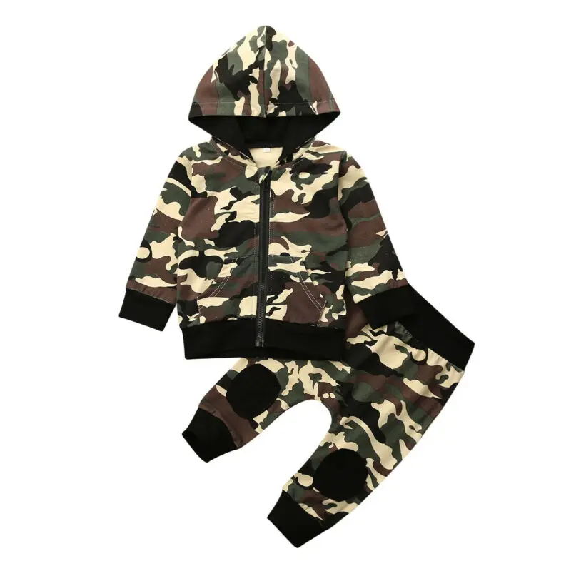 2Pcs Newborn Baby Boy Clothes Camo Boys Hooded Long Sleeve Tops Pants Kids Outfit Set Casual Tracksuit Clothing |