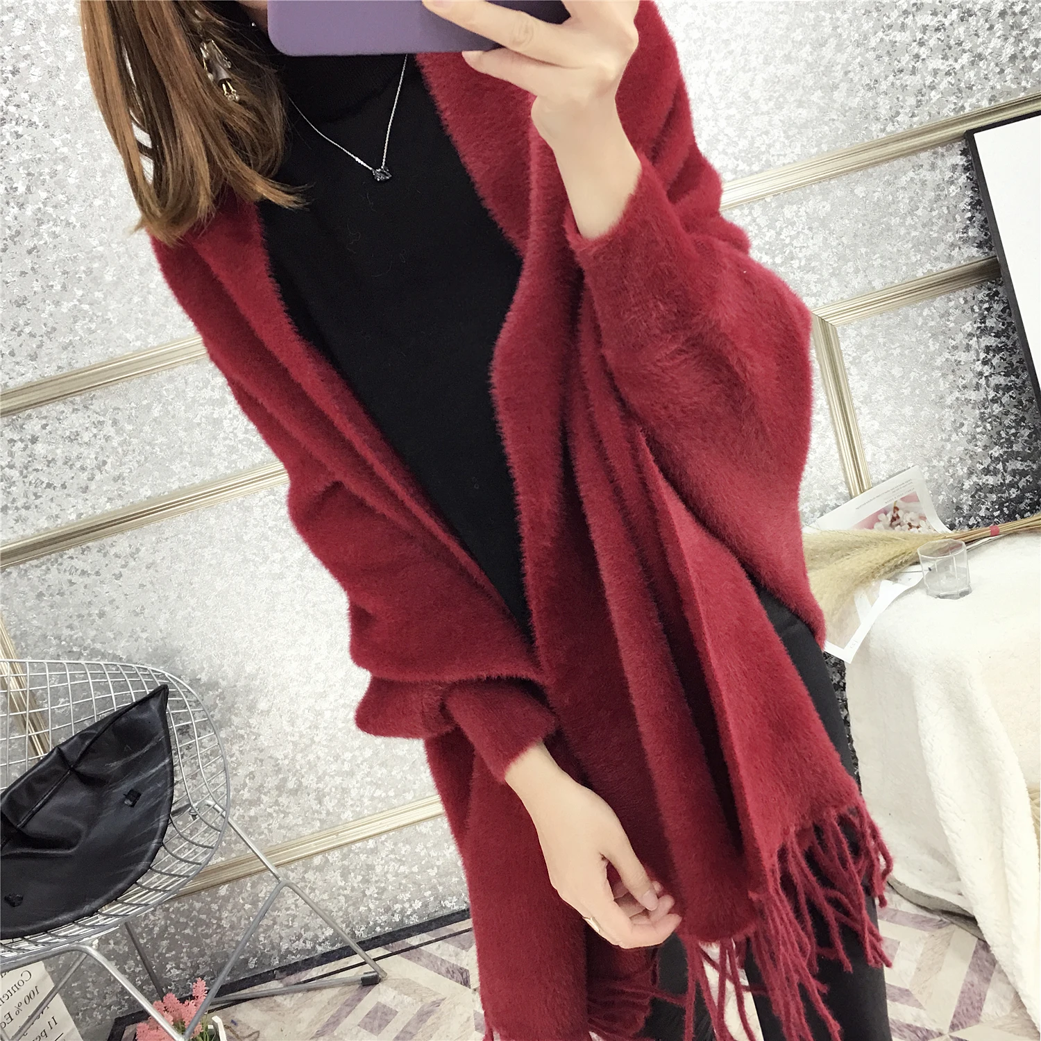 

Factpry Price Mink Wool Feeling Women Winter Poncho With Sleeve Shawls and Wraps Pashmina Thicken Scarf Stoles Capes