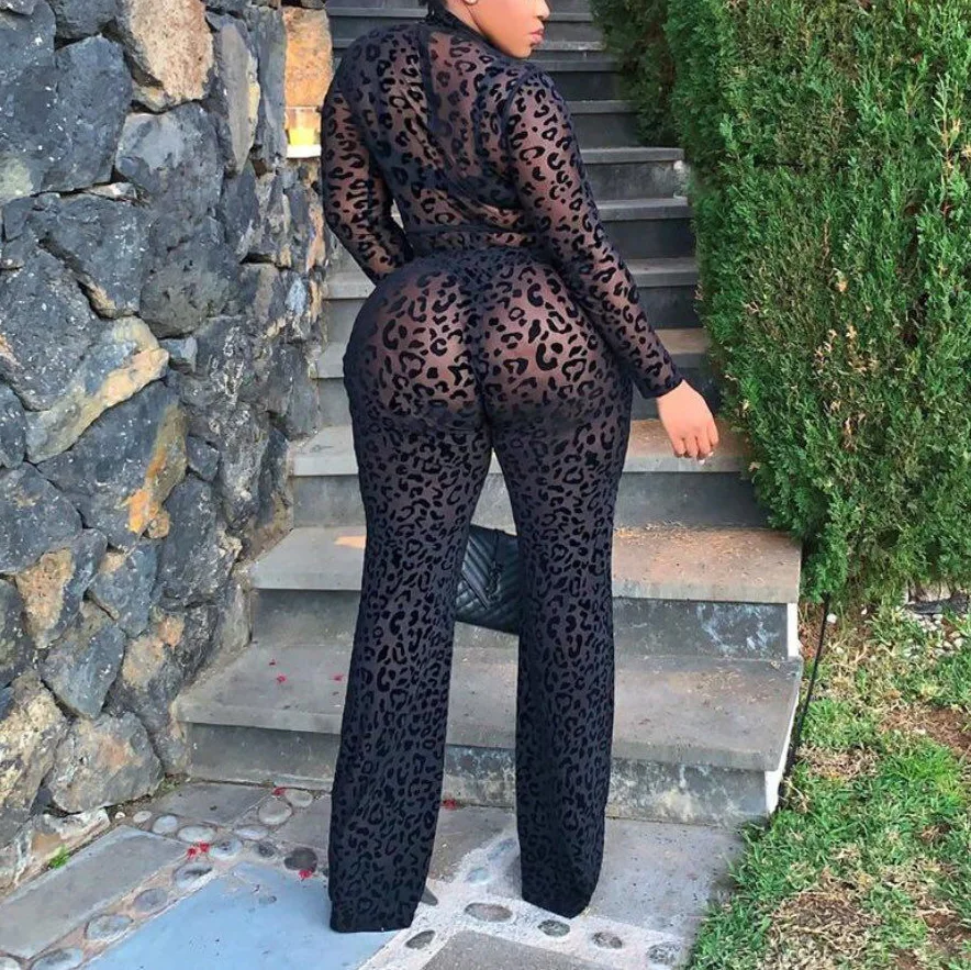 Black Womens Jumpsuits Long Pants Sexy See Through Long Sleeve Sheath Sexy Evening Night Party Club Wear Rompers And Jumpsuit