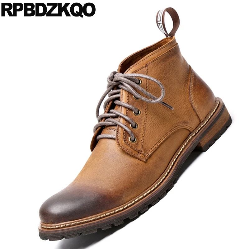 Ботинки мужские короткие из натуральной кожи армейские ботинки со шнуровкой в