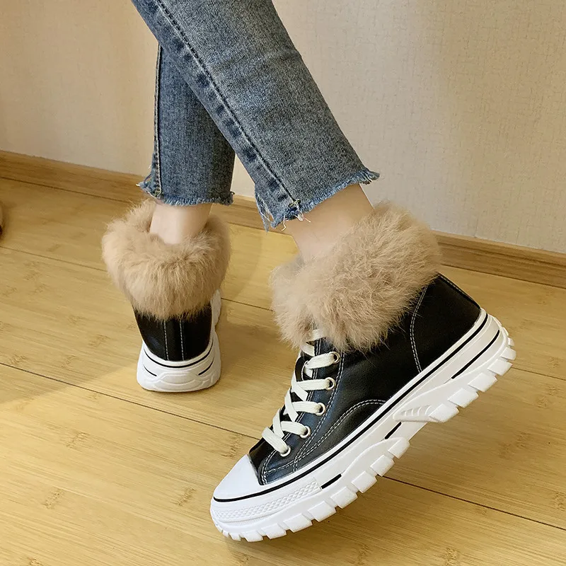 COOTELILI 2019 Shoes Winter Warm Platform Woman Snow Boots Plush Female Casual Sneakers Canvas Snowboots |