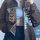 Женский свитшот с принтом скелета, винтажный пуловер большого размера в стиле Харадзюку, на молнии, в стиле панк, Y2k, осень