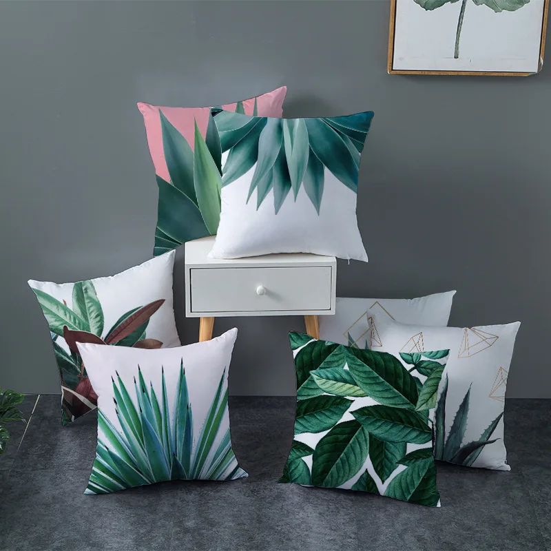 

Pillowcases Tropical Leaves Print Cushion Covers Decorative Peach Skin For Bed Sofa Throw Pillow Covers Home Decor 45*45cm/Pc