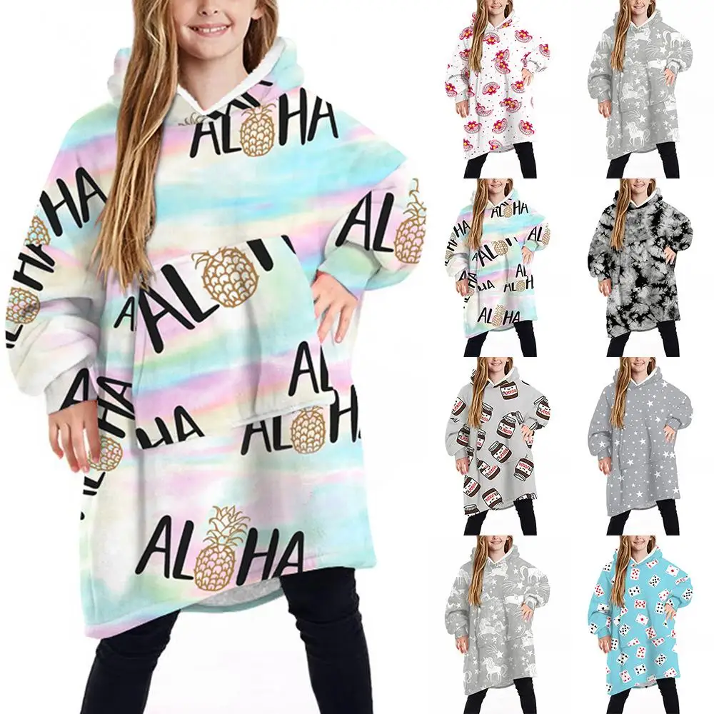 

Kid Hoodie Blanket Soft Pullover Plush Giant Large Sweatshirt Reversible Winter Warm Jumper Tops