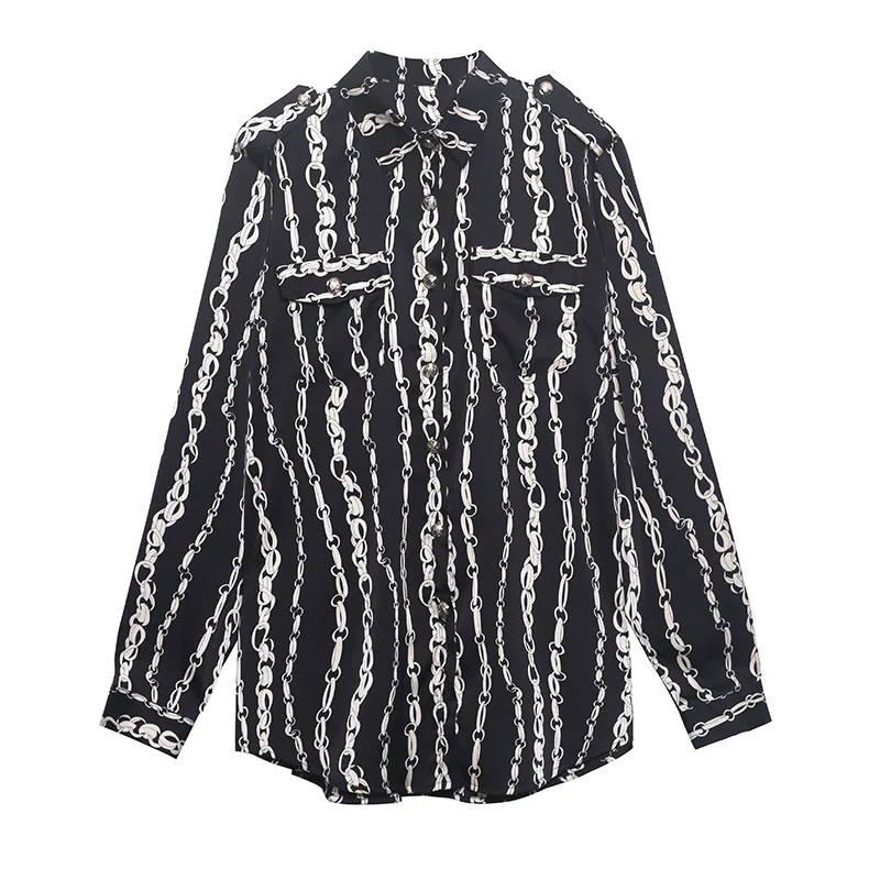 

Striped Print Black Vintage Plus Size Blouse Women New Lapel Long Sleeve Loose Casual Shirt Fashion Clothes Spring Autumn 2021