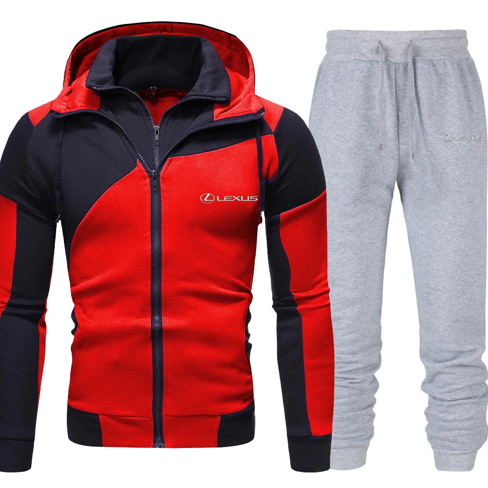 

Winter Men's Clothing Men Sets LEXUS car Printing Hoodie Set Fleece Zipper Sweatshirt Casual Sport Sweatpants Mens Tracksuits