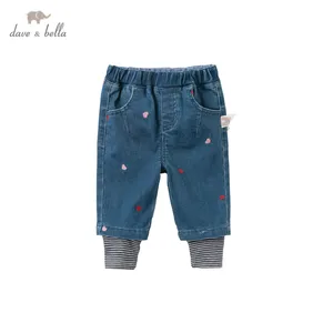 DBM14523 dave bellaосенние модные штаны с карманами и вышивкой для маленьких девочек детские длинные штаны брюки для малышей