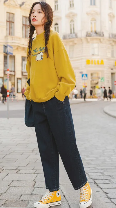 INMAN Autumn New Arrival Cotton Blending O-neck Fashion Cute Print Loose All Matched Women Sweatshirts