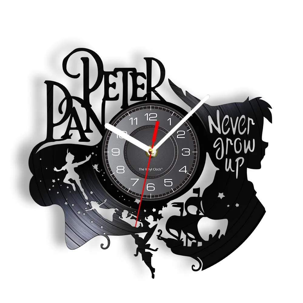 Little Flying Eagle Vinyl Record Shadow Art Wall Clock Never Grow Up Neverland Fictional Character Vinyl Album Clock Timepieces
