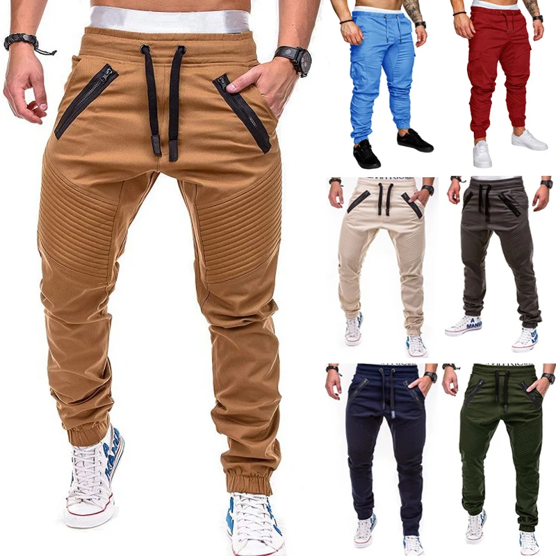 

Men Joggers Sweatpants Casual Pants with Cuffs Solid Thin Male Pantalones Hombre Long Trousers Mens Sportswear Harem Chinos 2020