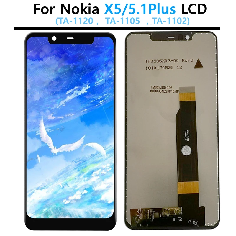 ЖК-дисплей с сенсорным экраном и дигитайзером для Nokia X5 TA-1120 TA-1105 TA-1102 запасные