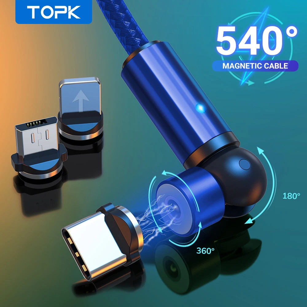 Кабель TOPK usb-c Micro USB для iPhone 7 8 11 6 Plus XR XS XiaoMi вращающийся на 540 градусов | Мобильные