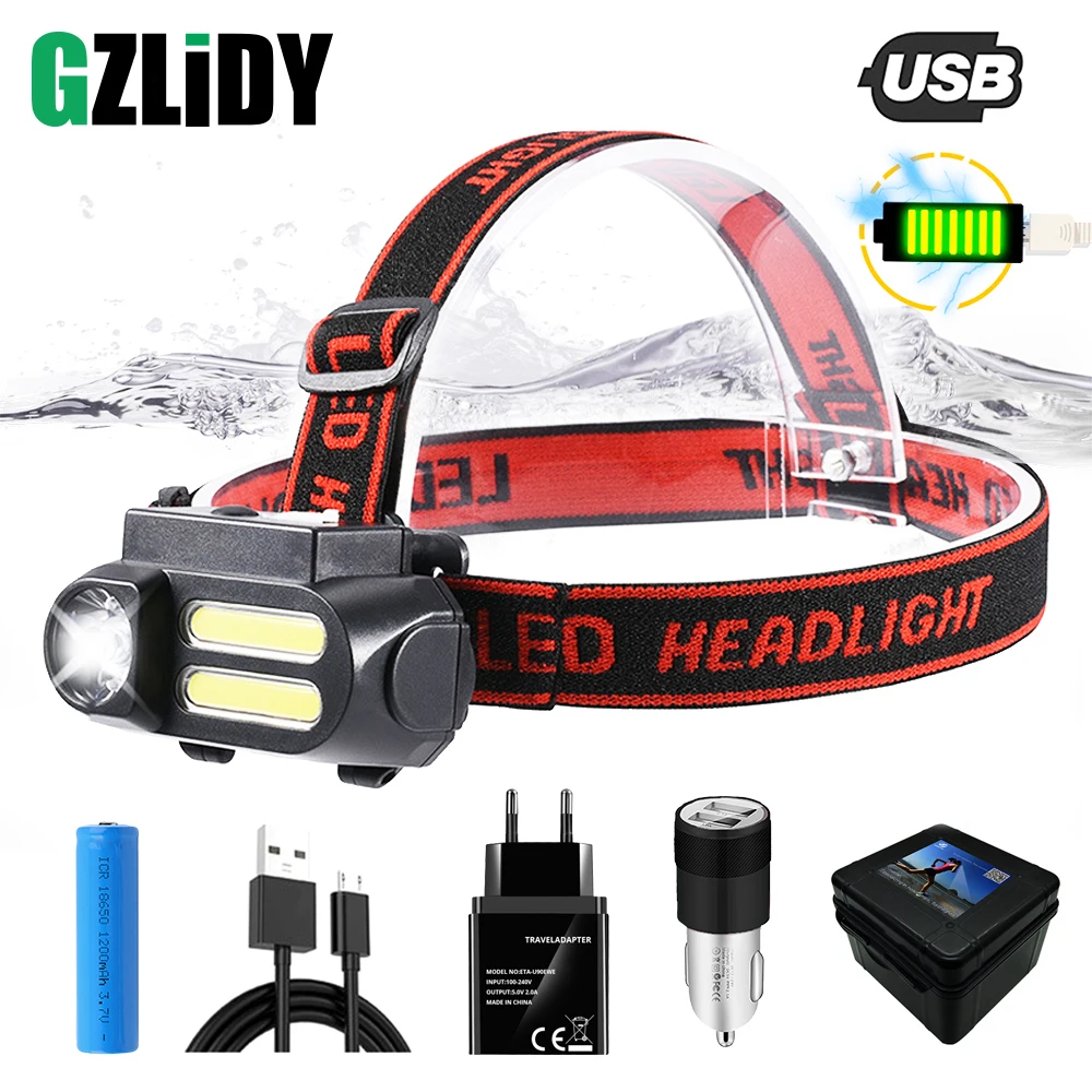 Super Bright LED Headlamp COB Work Light 4 Lighting Mode Waterproof Headlight Powered By 18650 Battery Suit for Night Lighting
