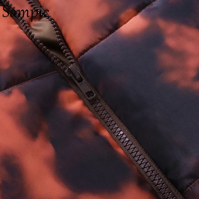 

Sampic 2020 Turtleneck Fashion Thick Zippers Tie Dye Parkas Women Bread Winter Down Jacket Coat Cotton Female Outwear