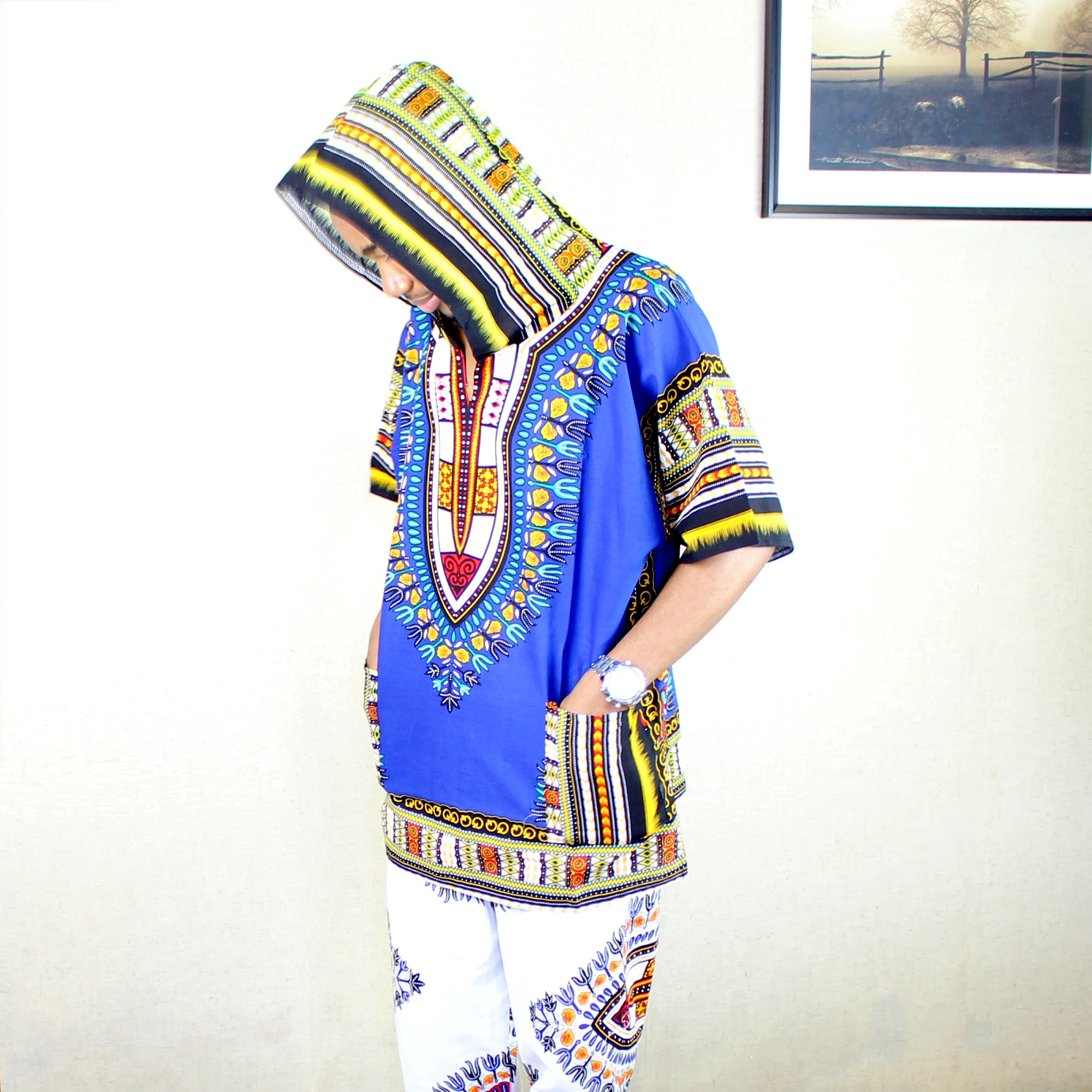 Винтажный Свободный Топ из 100% хлопка для мужчин рубашка Dashiki с принтом в