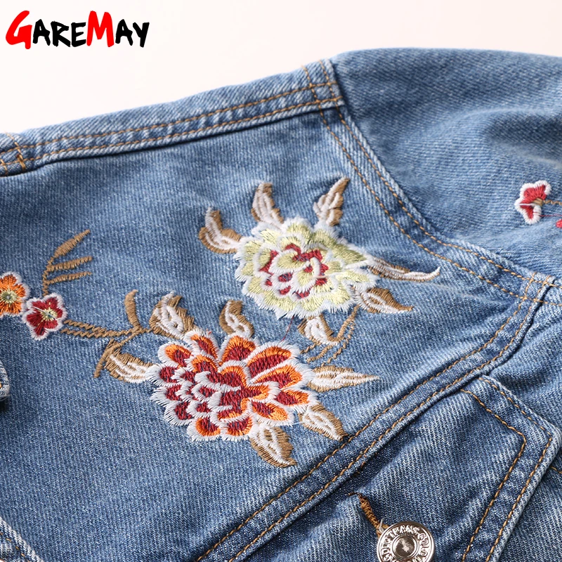 Женская джинсовая куртка GAREMAY с вышивкой короткие женские куртки отложным