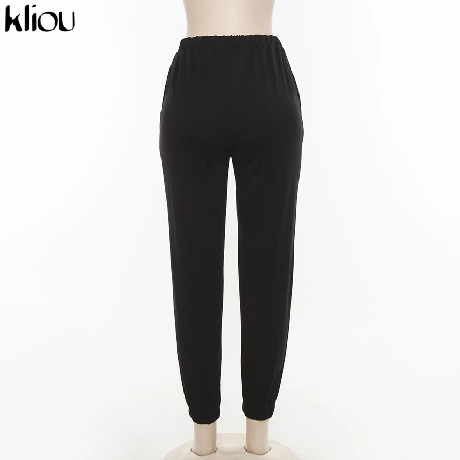 Kliou women's pants casual streetwear elastic waist drawstring cotton cargo pants autumn joggers pockets fashion trousers