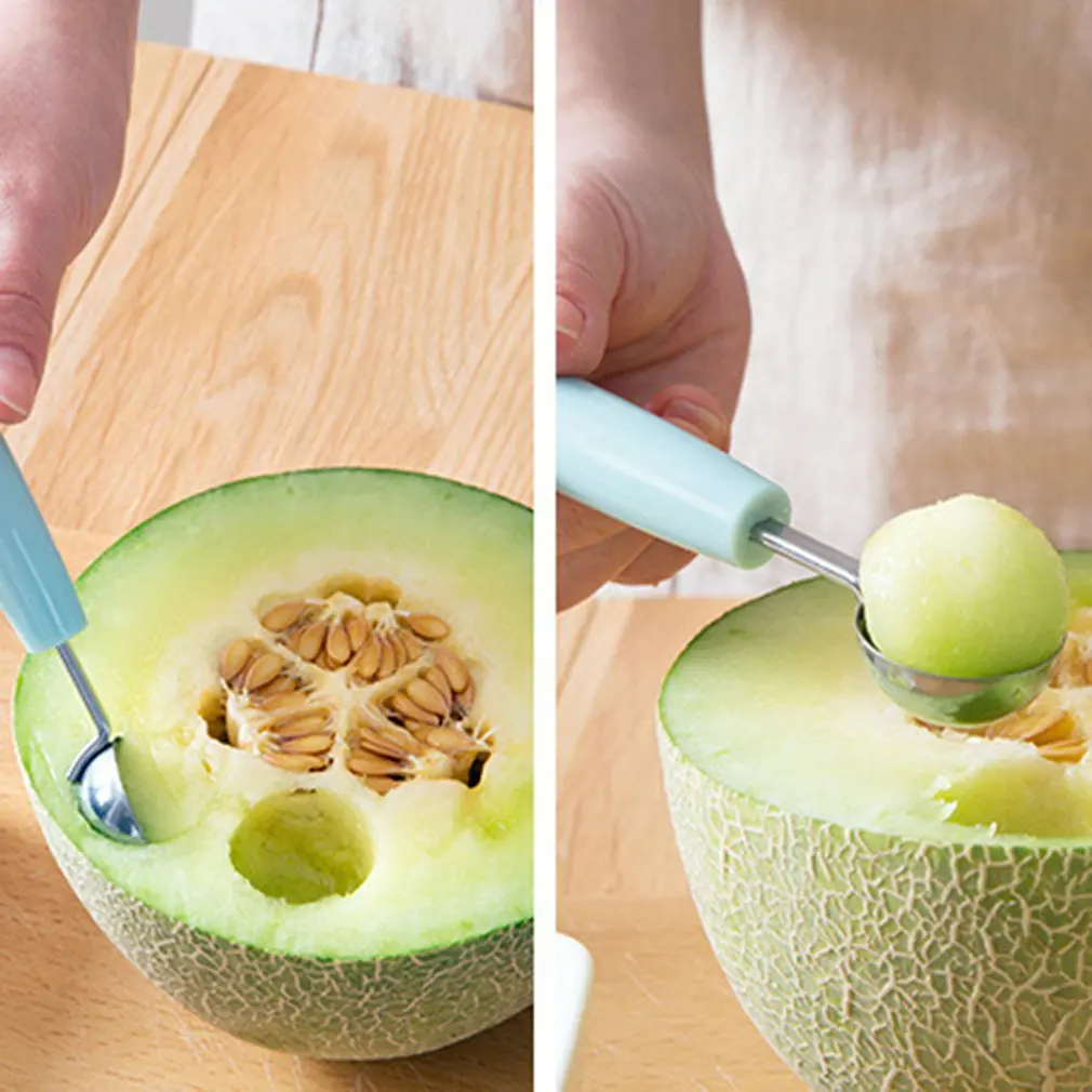 

1pc Double Head Fruit Ball Digger And Carver Stainless Steel Fruit Spoon Carving Device Scoop Digger Random Color Easy To Carry