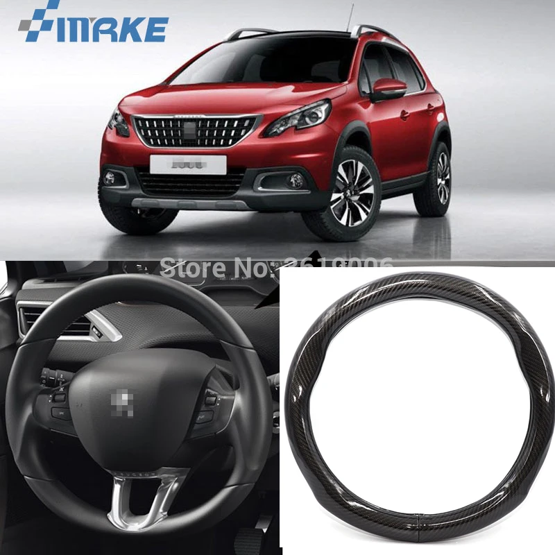 

smRKE Car Accessories For Peugeot 2008 Black Carbon Fiber Leather Steering Wheel Cover Sport Racing Car Styling