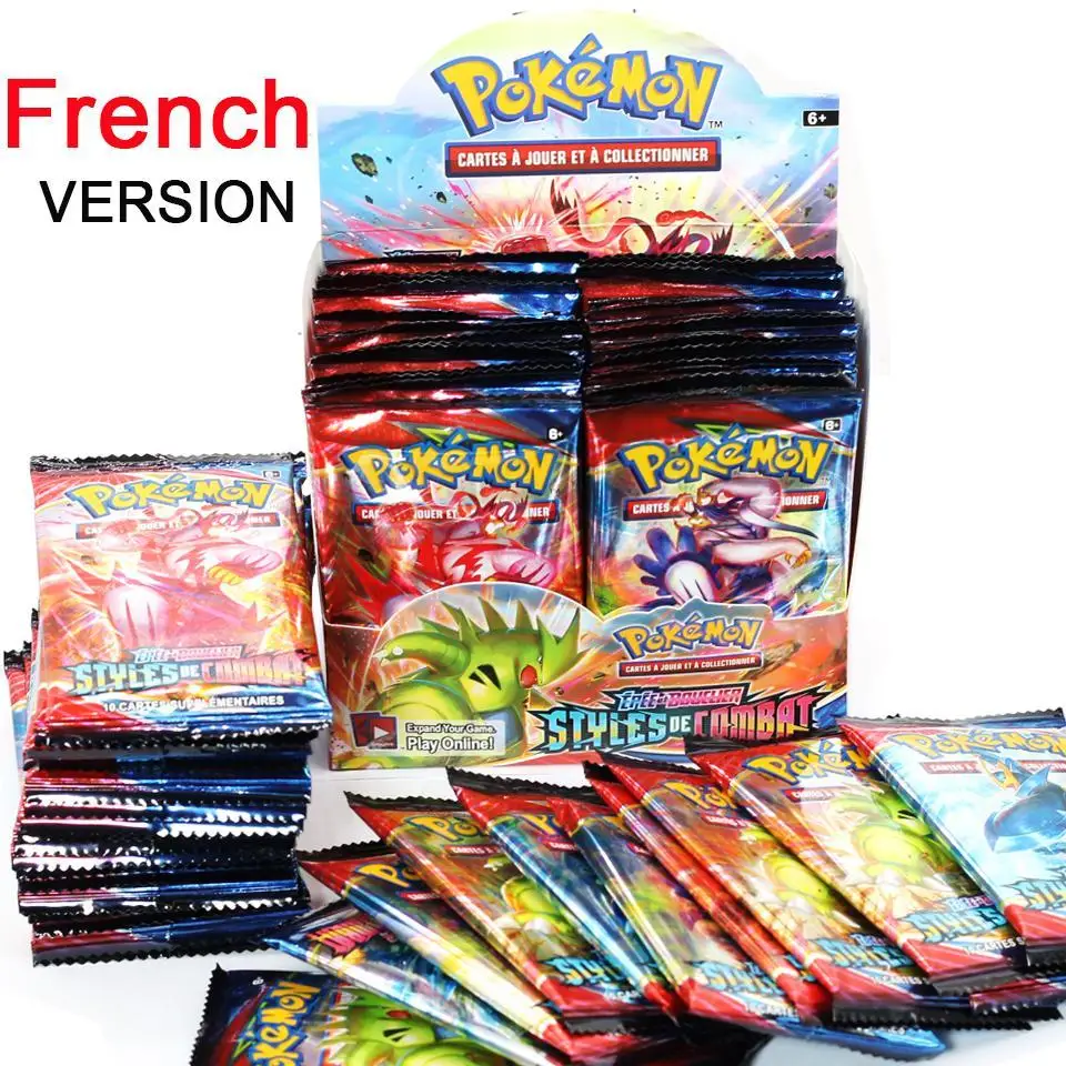 Cartas de Pokemon francesas de 9 Uds., espada y escudo de batalla, caja completamente sellada al por menor, tarjeta de Pokemon de cielo cambiante para regalos de ni&ntilde;os-0