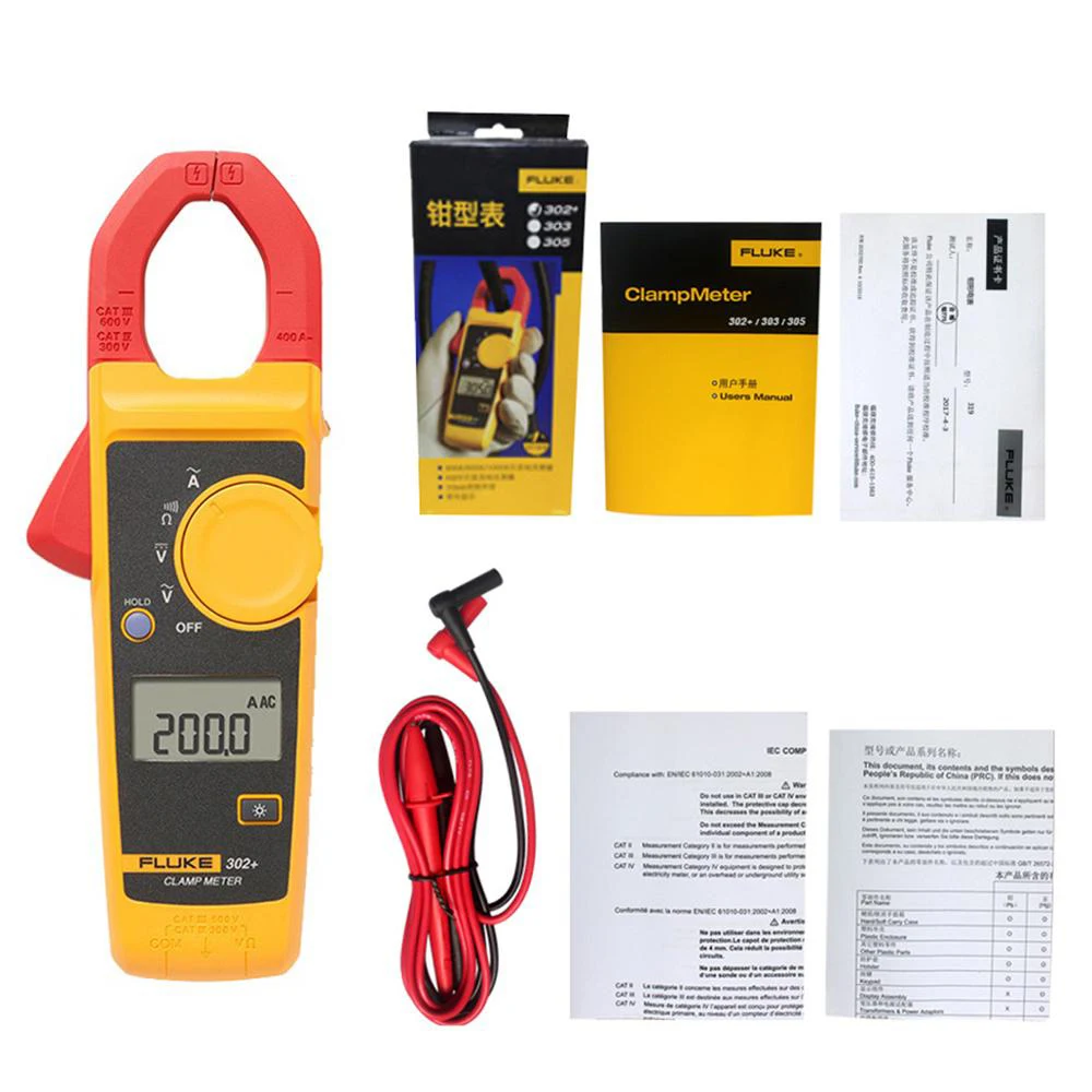 Цифровой токовый клещи Fluke 302 + измеритель сопротивления амперметра амперметр