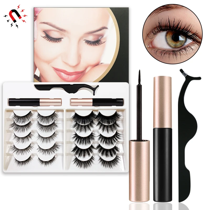 

Magnetic Lashes Mink 10 Pairs Natural Extension Lasting Handmade Repeated Use Eyelash Eyeliner Waterproof Liquid Extension Kit