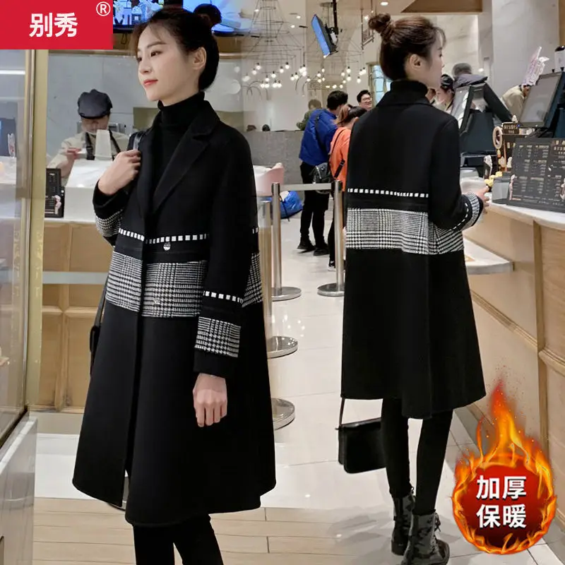 

Hepburn tweed jacket women's middle long thickened autumn winter 2020 new Korean thousand bird lattice popular woolen coat