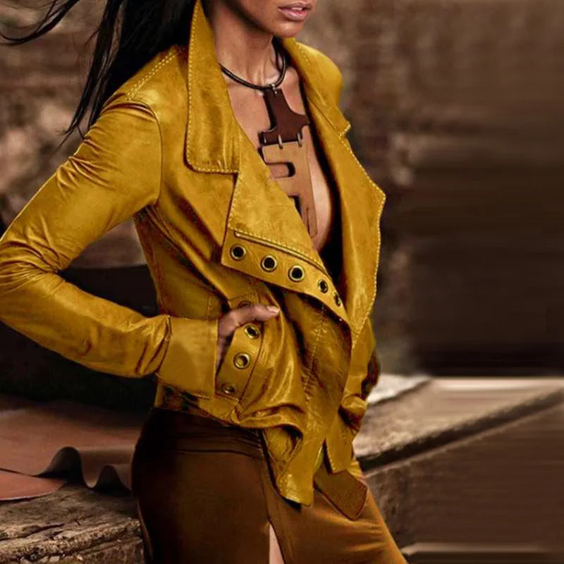 Autumn Winter Western Slim style Long sleeve zipper Short Splicing PU Leather jacket top for women Oversize lapel Retro | Женская одежда