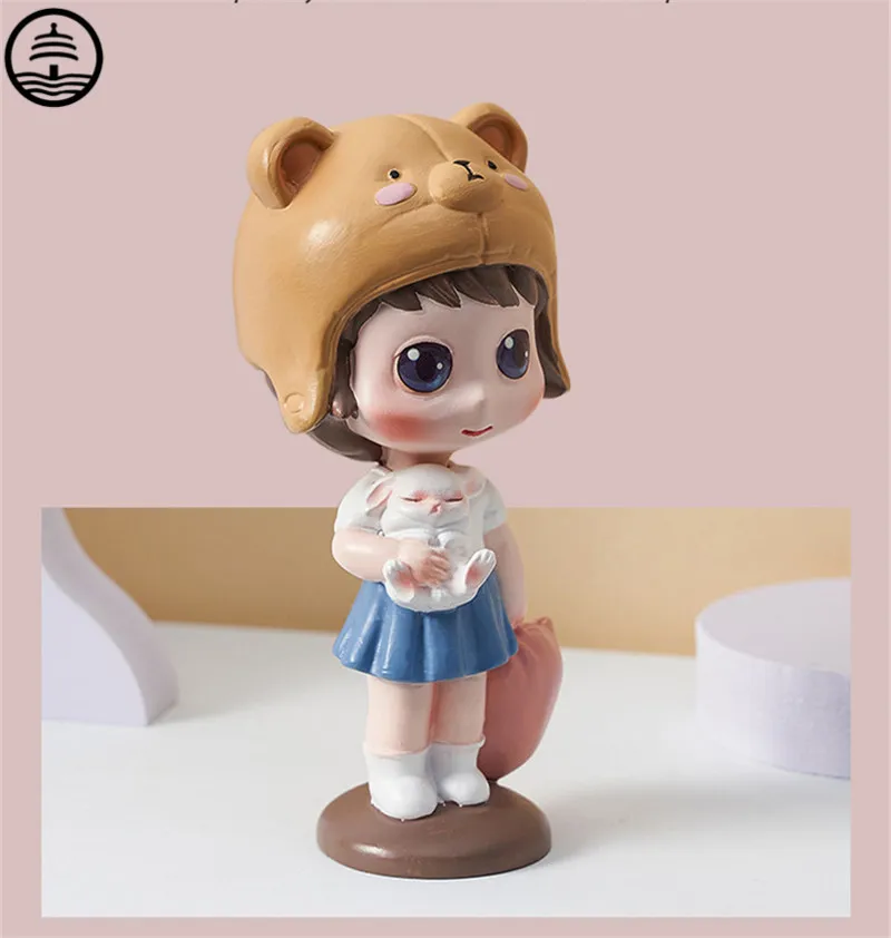 Скандинавская милая девушка Медведь Кролик искусство мультяшный персонаж