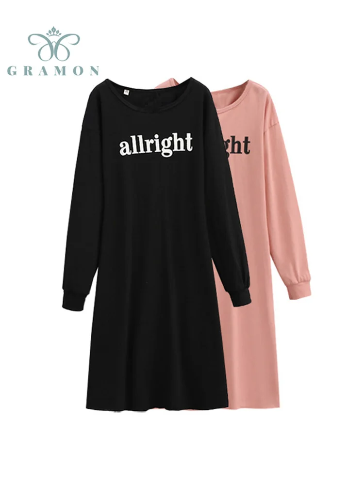 

Vestidos Longo Dresses For Women Fashion Loose Spring Autumn Long Sleeve Letter Print Midi Dress Oversized Clothes Mujer Casual
