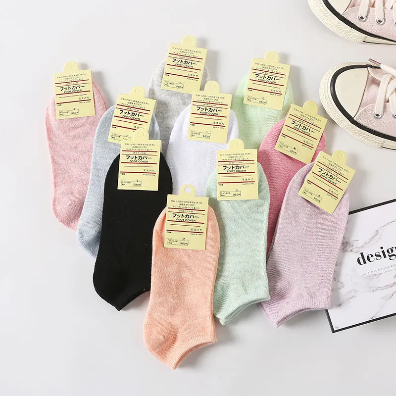 

10 Pairs Women Breathable Sports socks Solid Color Boat Comfortable Cotton Ankle Socks Wholesale Kawaii Socks Women's stockings