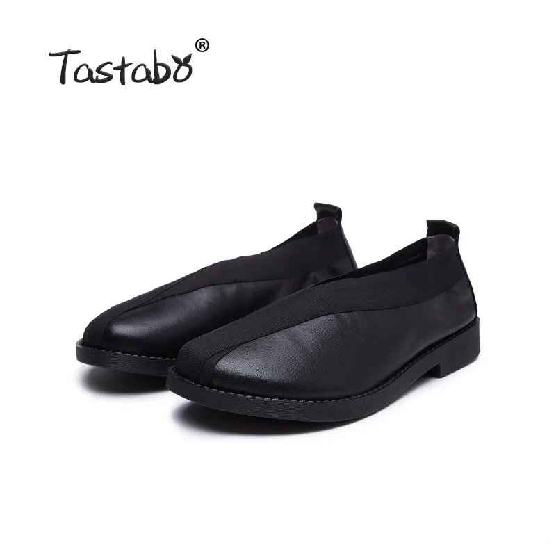 Black Tastabo/Женская обувь ручной работы из натуральной кожи; дизайнерская обувь для вождения без ремешков; цвет черный, коричневый, S3709-5; мягкая обувь на плоской подошве в простом стиле - Цвет: Black
