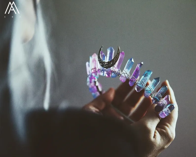 Серебристая проволочная обмотанная фиолетовая синяя натуральная кварцевая